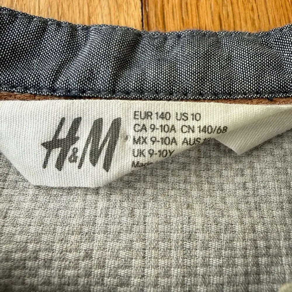 H&M Boys Gray Blue Mock Neck Lightweight Woven Button Down Shirt Size 10 Casual